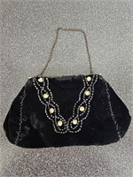 Antique Black Velvet Purse Evening Bag