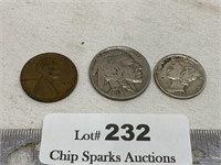 1935 Wheat Cent, 1937 Buffalo Nickel & 1939