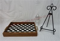 Handled Tile Tray & Metal Picture / Book Stand
