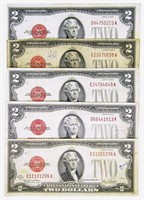 (5) 1928 $2 RED SEAL FEDERAL RSV NOTE