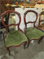 (2X) WALNUT ROSE CARVED PADDED PARLOR CHAIRS