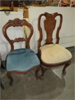 (2) CARVED PADDED PARLOR CHAIRS