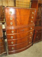 CHERRY BURL 7 DRAWER CHEST ON CHEST