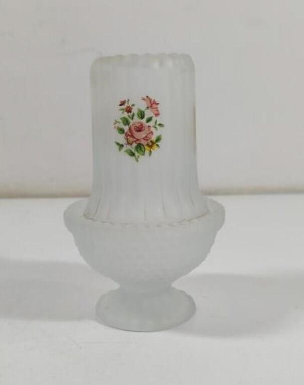 Vintage Frosted White Ribbed Floral Glass Fairy