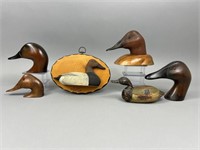 Group of Decoy Heads & Carvings