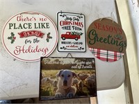 Christmas signs, 2 wood and 2 tin