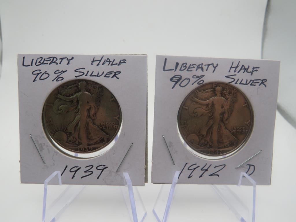 2 Liberty Half Dollars 1939, 1942D