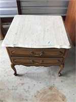 Imperial Oak and marble vintage end table