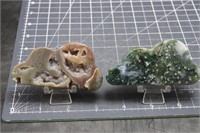 2, Druzy Moss Agate Clouds One Red & One Green