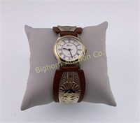 Western Style Geneva Watch Brown Leather Band
