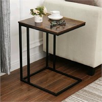 C-Shaped Side Table with Rustic Wood Tray, 22.44"