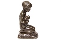 Elna Borch, Kneeling Child w/ Bear Cub Bronze