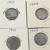 Group Of 4 Indian Head Pennies, 1904