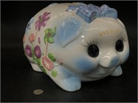 Large Ceramic Vintage Blue Flower Piggy Bank