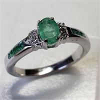 $300, S.Silver Genuine Emerald and CZ Ring