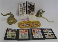 Vintage items including brass elephant head,