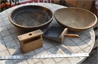 2 Wooden Bowls, Butter Press and Scoop *LY