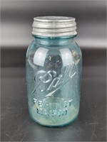 Vintage Aqua Ball Quart Mason Jar & Zinc Lid