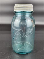 Vintage Aqua Ball Quart Mason Jar and Zinc Lid