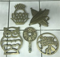 Lot of 5 Brass Colored Trivets