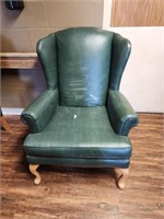 Green Vinal Wing Back Chair with Damage