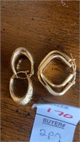 2 pair hood earrings,  one marked 14 k and other