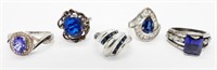 (5) SAPPHIRE COLORED GEMSTONE RINGS