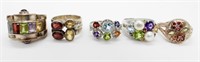 (5) MULTICOLOR GEMSTONE STERLING RINGS