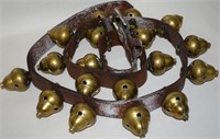 Antique Brass Acorn Sleigh Bells on Leather Strap