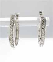 14K White Gold J-Hoop Diamond Earrings