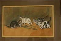 Folk Art Watercolor of Kittens.