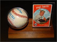 Yogi Berra baseball card  & unsigned ball