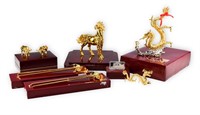 6 Risis 24K Gold Plated Zodiac Figures, 1 Silver