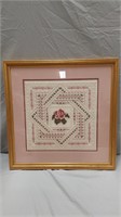 Framed Floral cross stitching