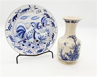 Two Chicken Theme Blue & White Ceramics