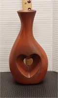 Ceramic brown heart art vase. 8in tall.