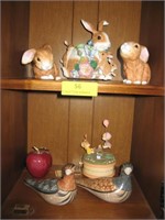 2 Shelf Contents-Rabbit/Bird Figurines & Musicbox