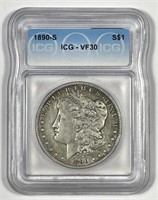 1890-S Morgan Silver $1 Very Fine ICG VF30