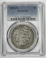 1892-CC Morgan Silver $1 Carson City Fine PCGS F15