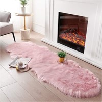 Ultra Soft Fluffy Rug Pink Faux 2x3.7ft