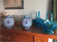 Blue Glass Baskets, Urns,