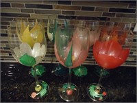 Set of 7 Hand Painted Wine Glasses
