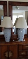 PAIR OF BLUE FLORAL TABLE LAMPS