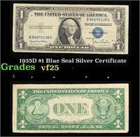 1935D $1 Blue Seal Silver Certificate Grades vf+