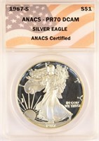 silCertified Perfect Proof 1987 Silver Eagle.