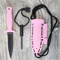 Pink Fixed Blade Fire Starter Neck Knife