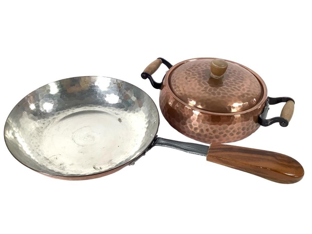 2 Pc Stockli Nestsal Hammered Copper Pan & Pot