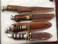 Lot of 4 Vintage Leather Sheathed Knives