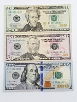 Star Note lot with: $100, $50 and $20 star note