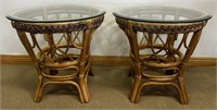 SWEET PAIR OF BOCA RATTAN BAMBOO END TABLES